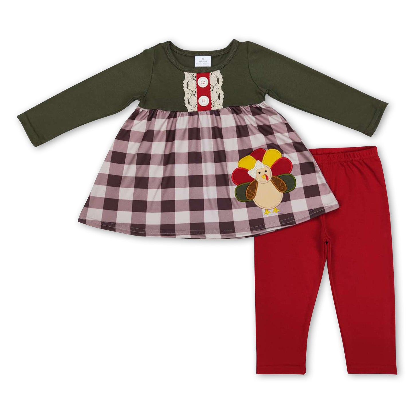 Olive plaid turkey tunic leggings girls Thanksgiving outfits