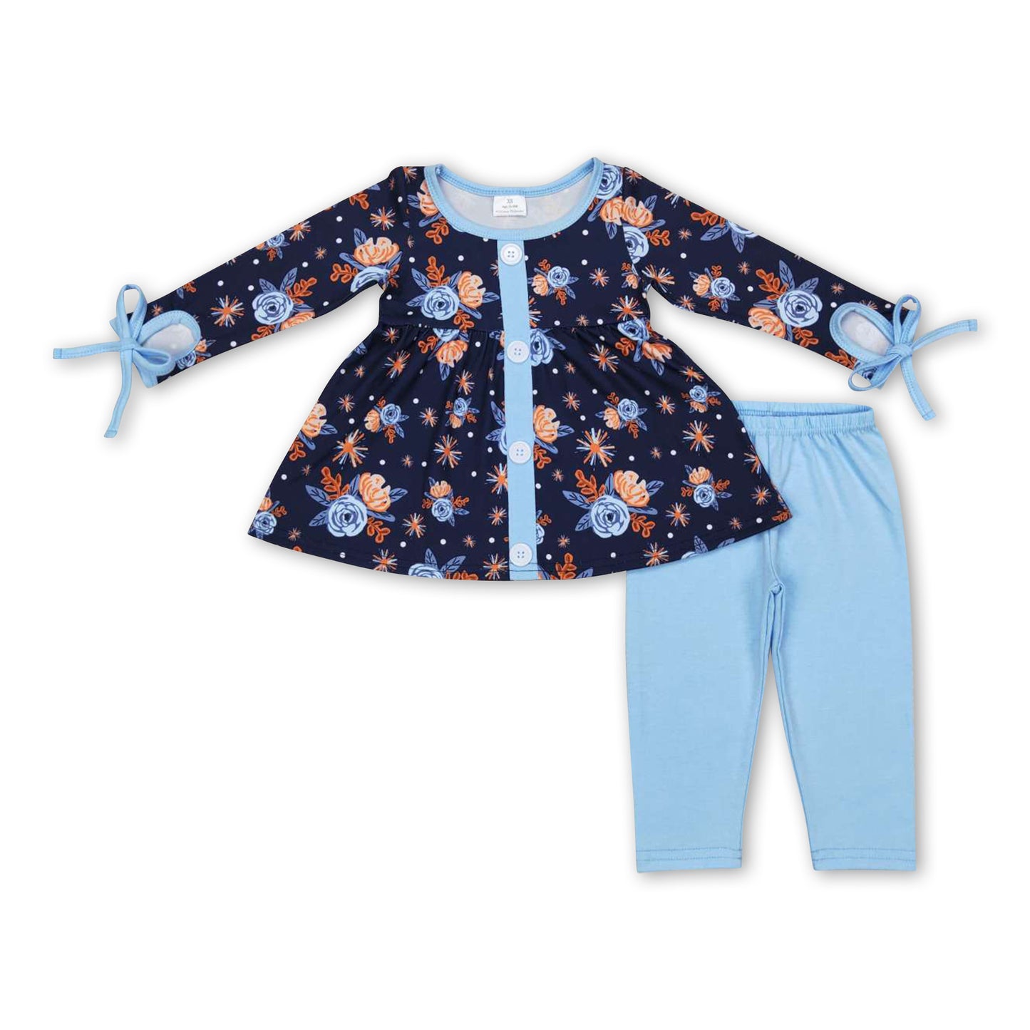 Floral navy tunic leggings kids girls clothing set