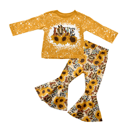 Love horse sunflower yellow girls clothing set