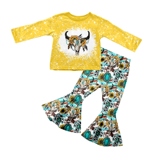 Bull skull yellow sunflower girls western outfits