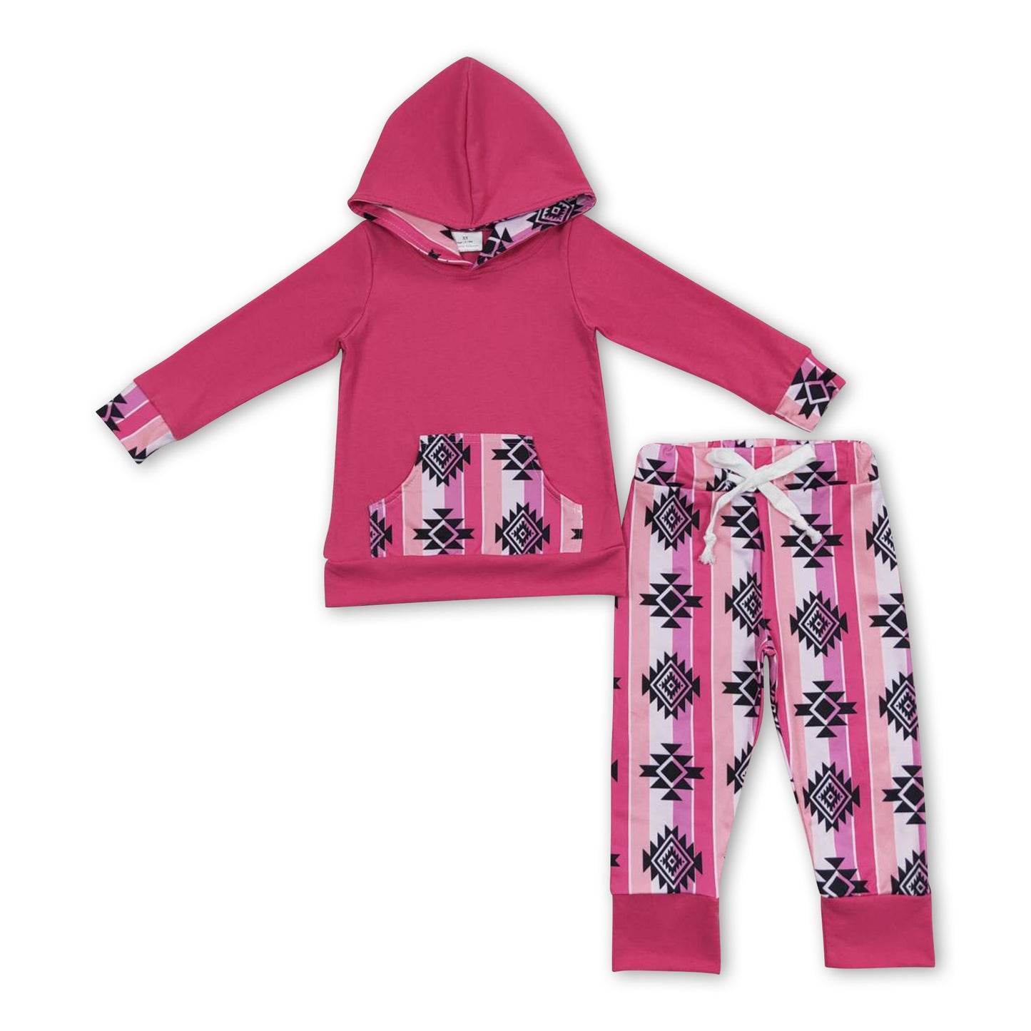 Hot pink hoodie aztec pants kids girls clothing set