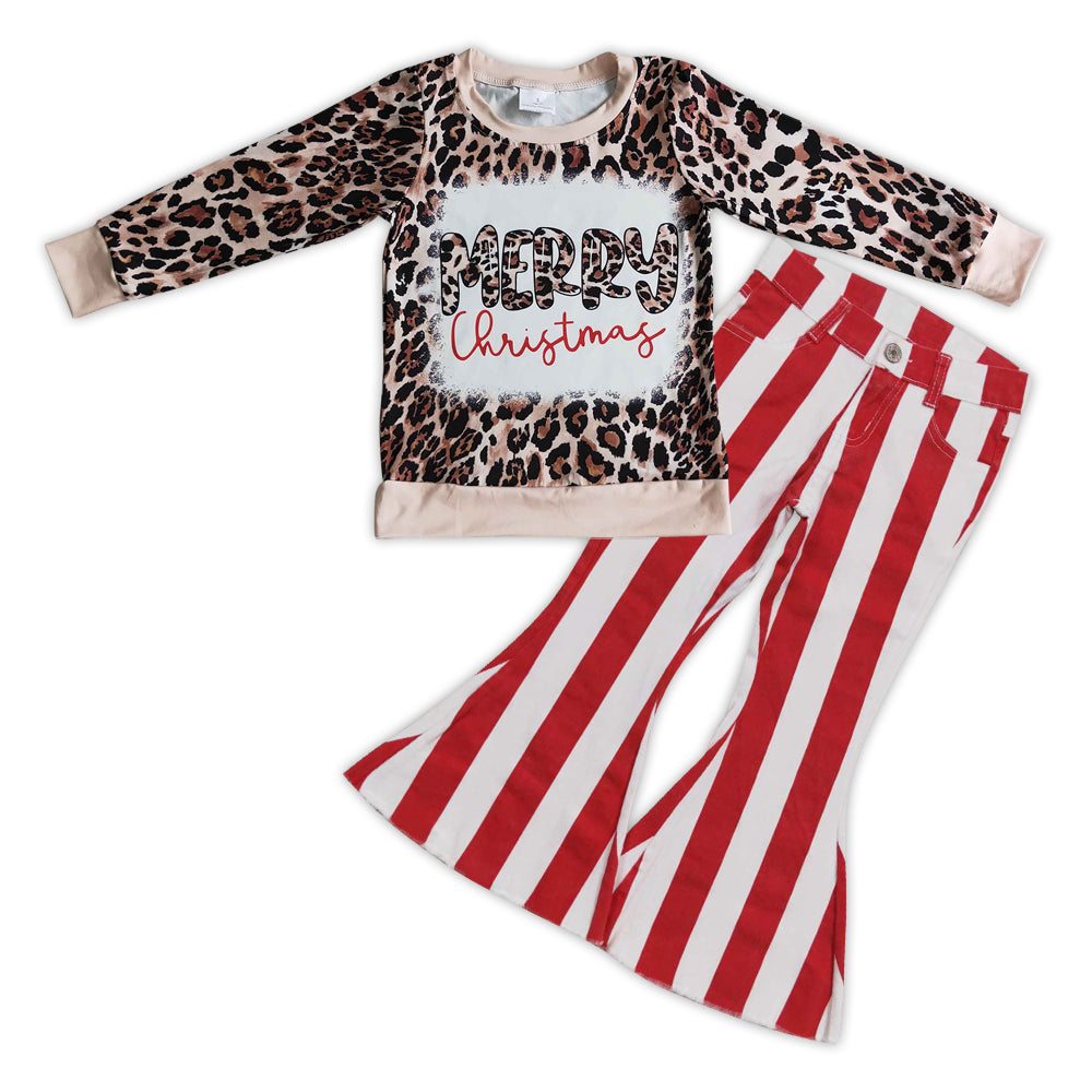 Merry Christmas leopard top stripe jeans girls outfits