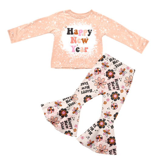 Happy new year floral top pants kids girls clothes