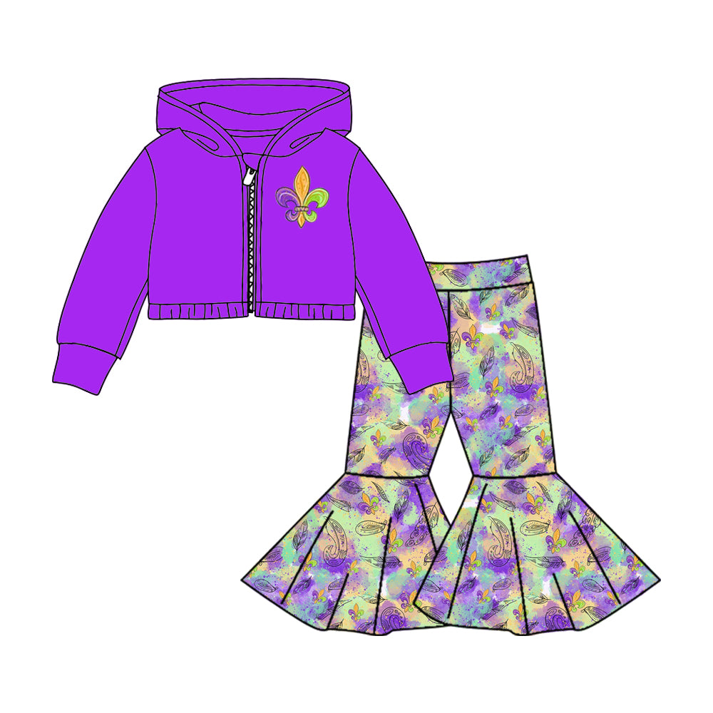 Purple hoodie tie dye bell bottom pants girls Mardi gras outfits