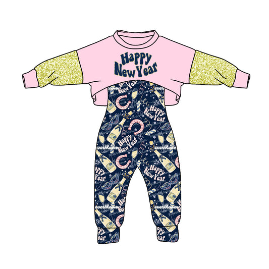 Happy new year top jumpsuit girls clothing set