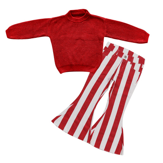 Red sweater stripe jeans kids girls Christmas clothes