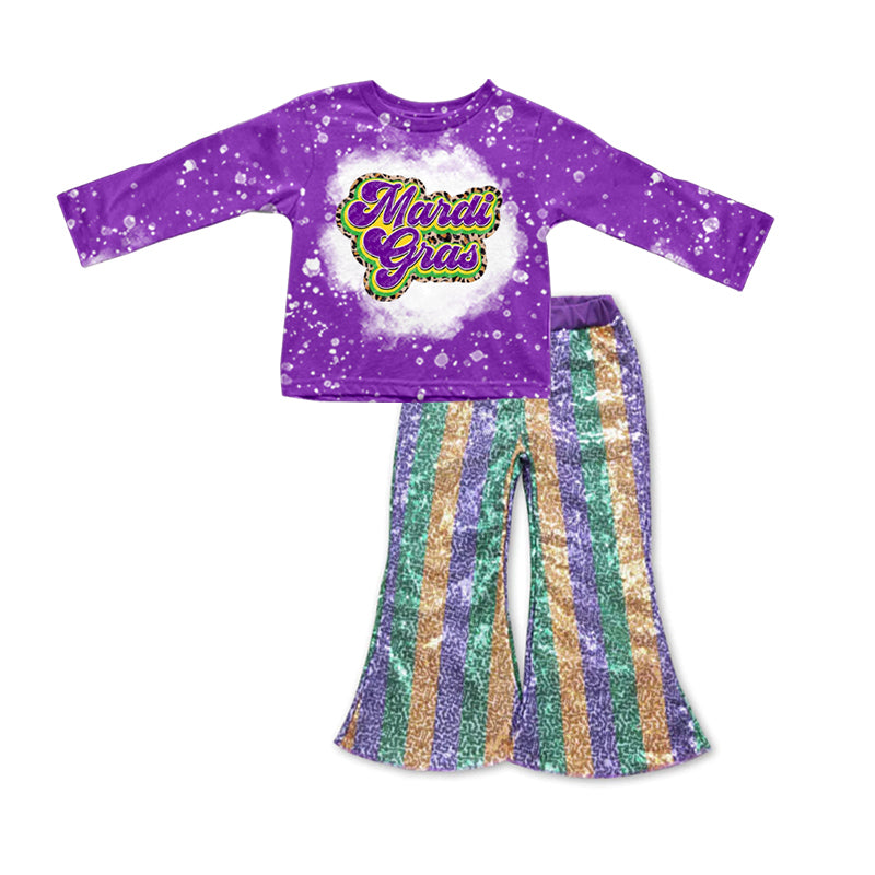 Purple bleached shirt sequin pants girls mardi gras outfits