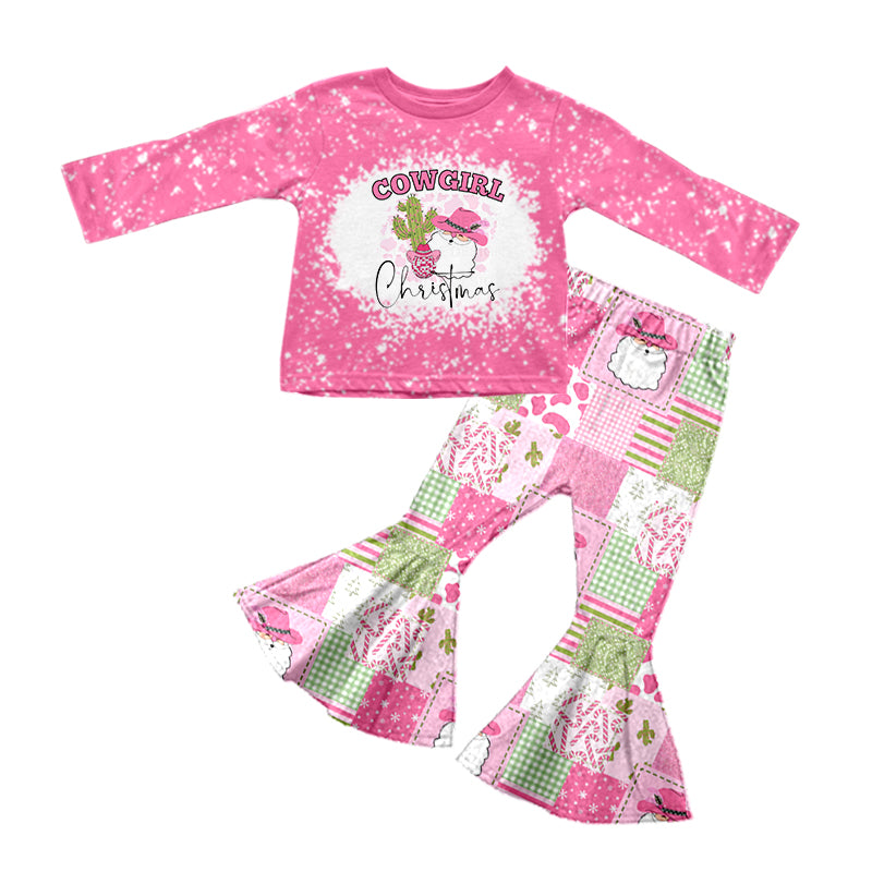 cowgirl Christmas santa patchwork pink girls clothing set