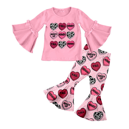 Pink heart howdy top pants western girls valentine's day outfits