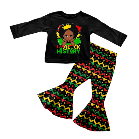 Black history top bell bottom pants girls clothes