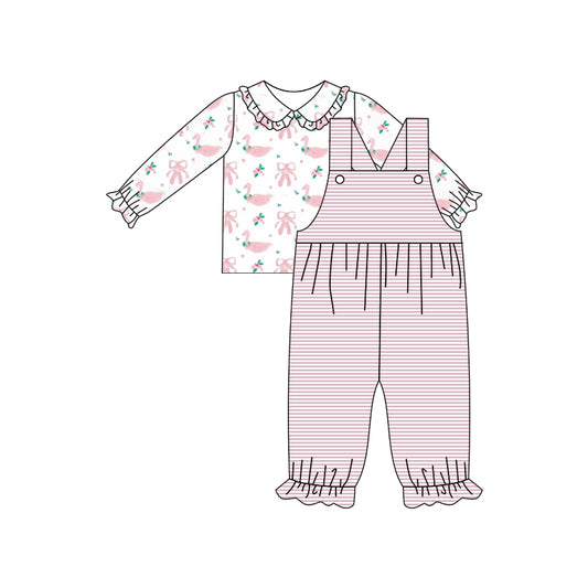 Pink shoes swan top stripe overalls baby girls dance clothes