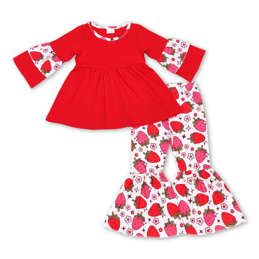 Red tunic strawberry pants kids girls clothing set