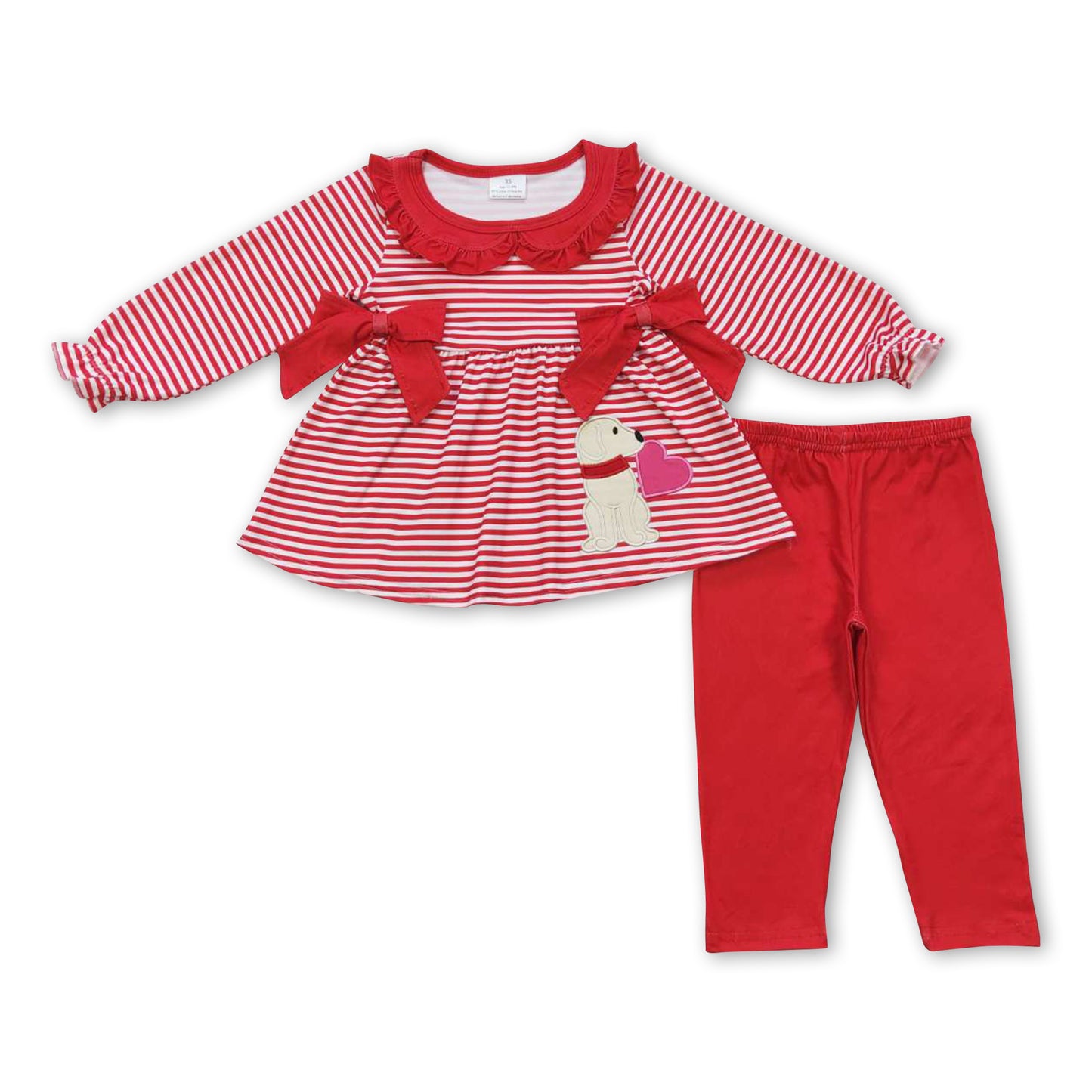 Dog heart red stripe tunic leggings girls valentine's outfits