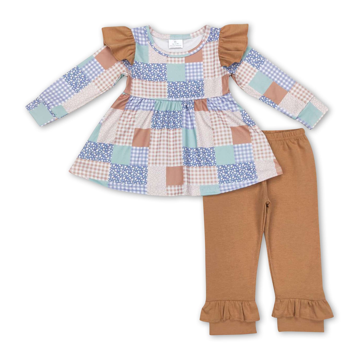 Patchwork tunic khaki leggings girls clothing set