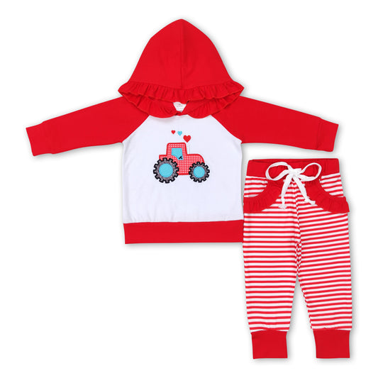 Heart truck hoodie stripe pocket pants girls Valentine's set