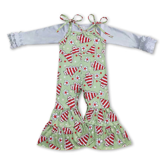 White shirt Christmas tree cake jumpsuit girls clothing set