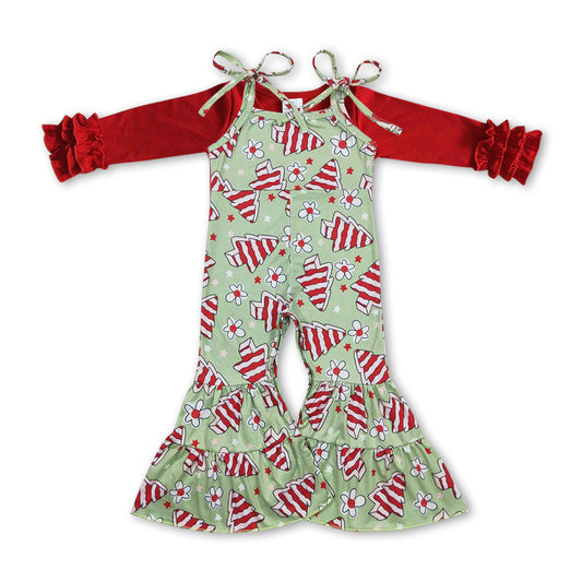 Red shirt Christmas tree cake jumpsuit girls clothing set