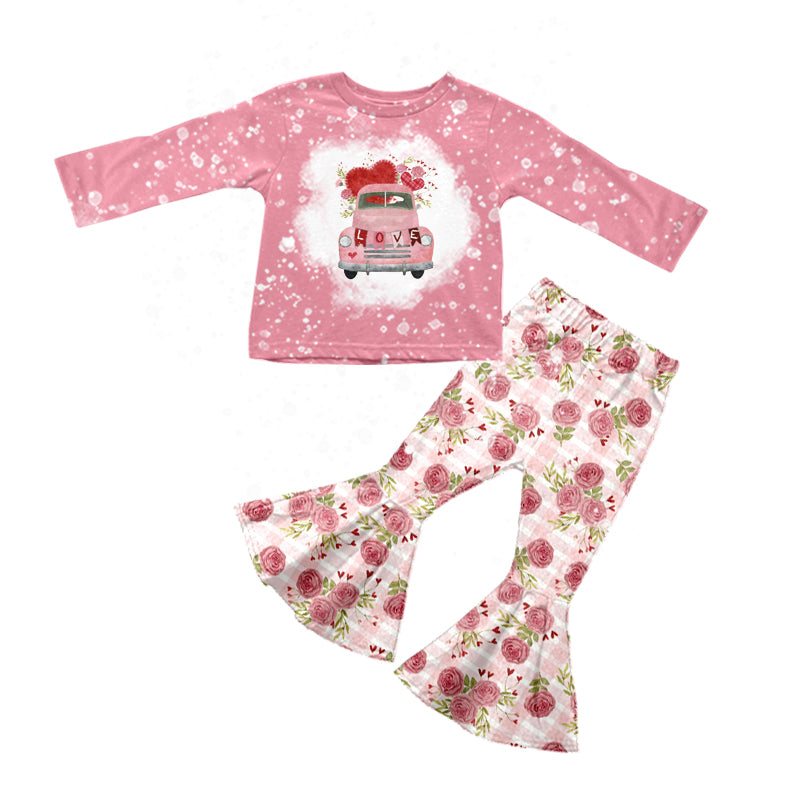 Love truck heart shirt floral pants girls Valentine's outfits