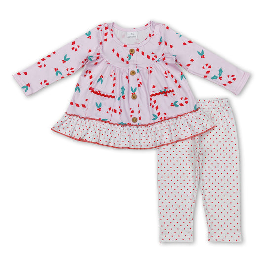 Candy cane pockets tunic leggings girls Christmas outfits