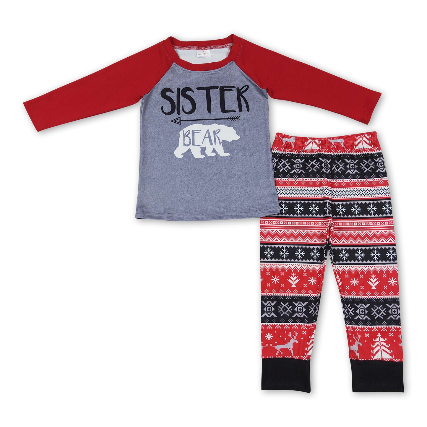 Sister bear top deer Christmas tree pants girls pajamas