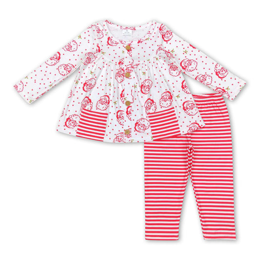 Santa stripe pocket tunic leggings girls Christmas outfits