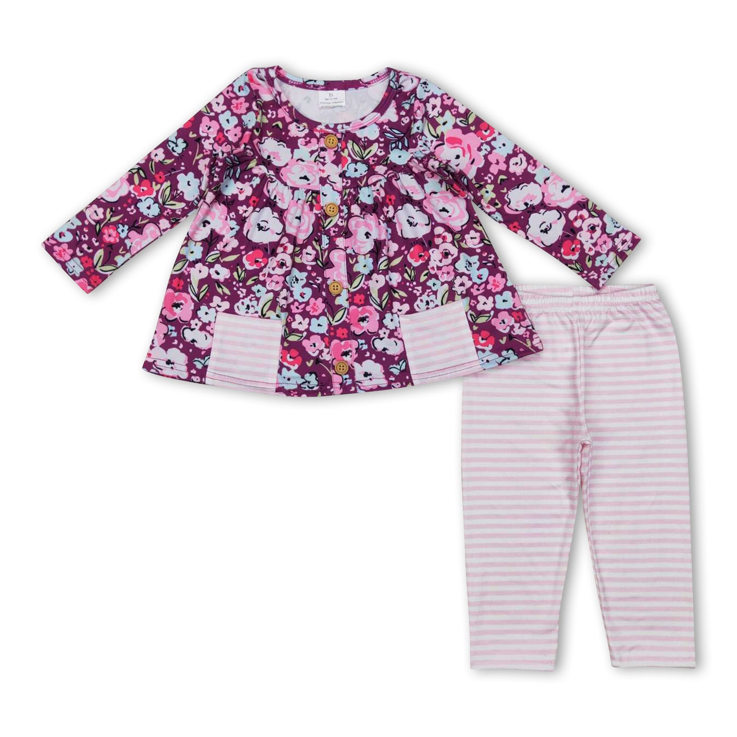 Maroon floral poket tunic pink stripe leggings girls clothes