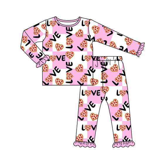 Pink love heart cookie plaid girls Valentine's day pajamas