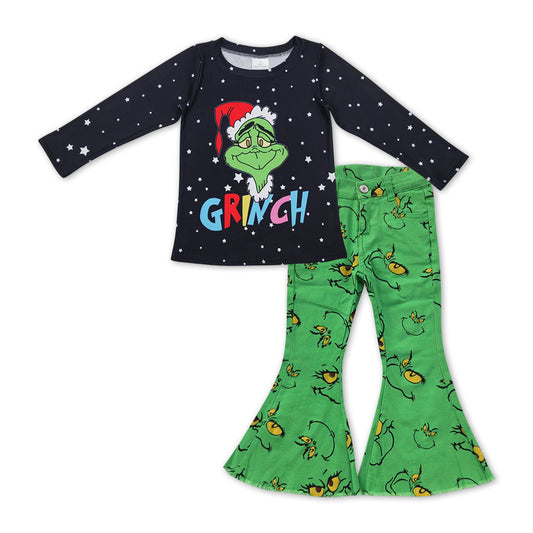 Stars green face top jeans girls Christmas clothing