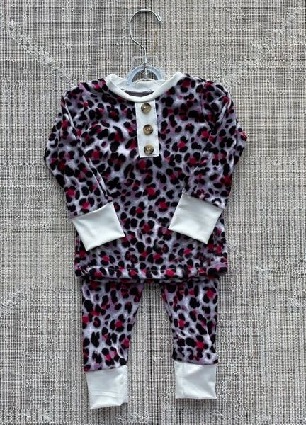 Purple leopard long sleeves kids girls pajamas