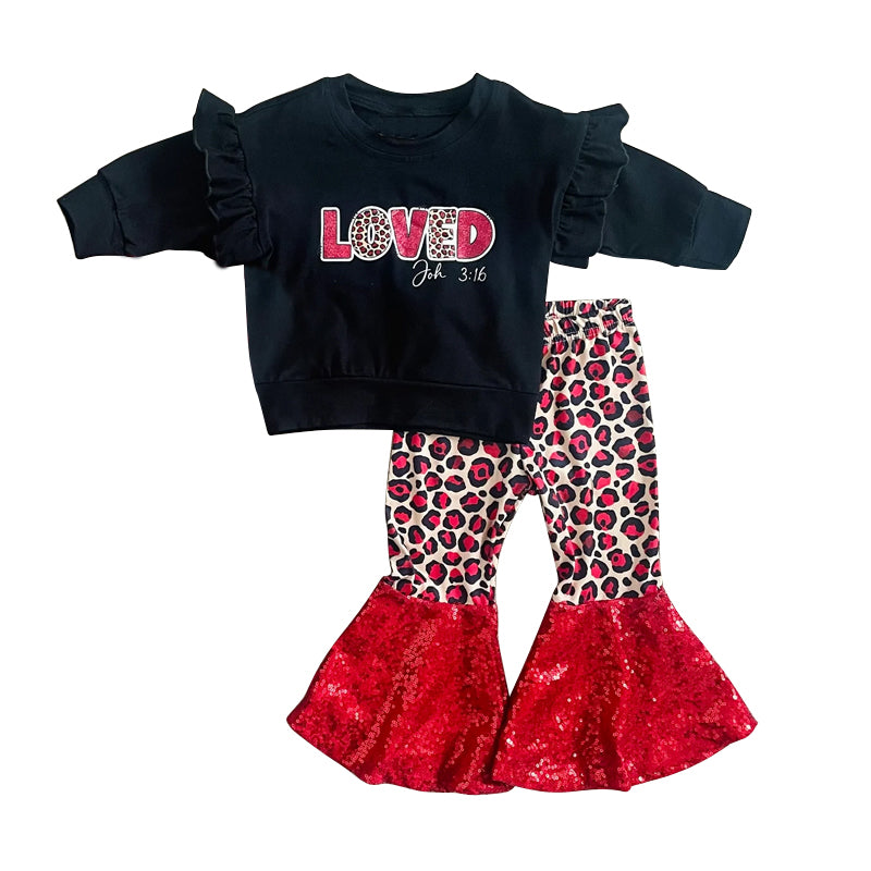 Loved ruffle top leopard sequin pants girls valentine's outfits