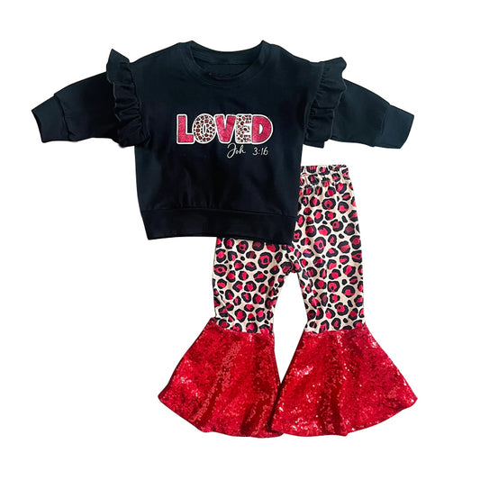 Loved ruffle top leopard sequin pants girls valentine's outfits