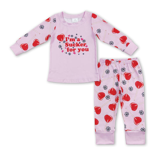 Heart lollipop pink kids girls valentine's pajamas