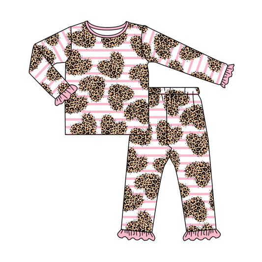 Pink stripe leopard heart baby girls valentine's pajamas