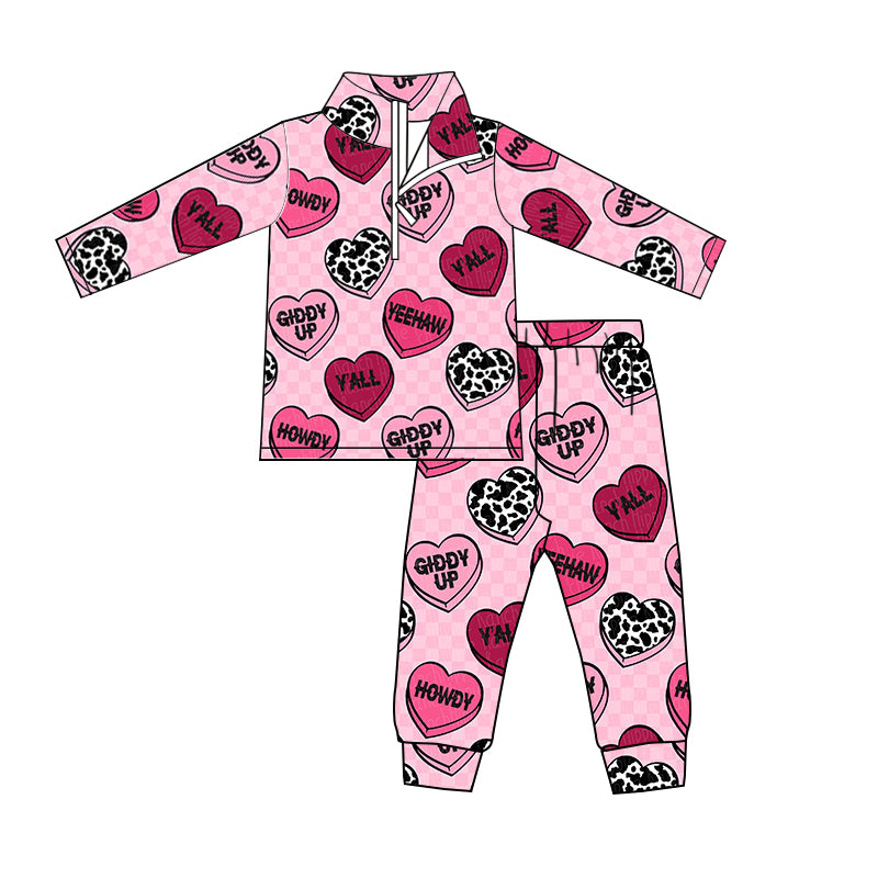 Pink plaid heart pullover pants girls valentines clothes