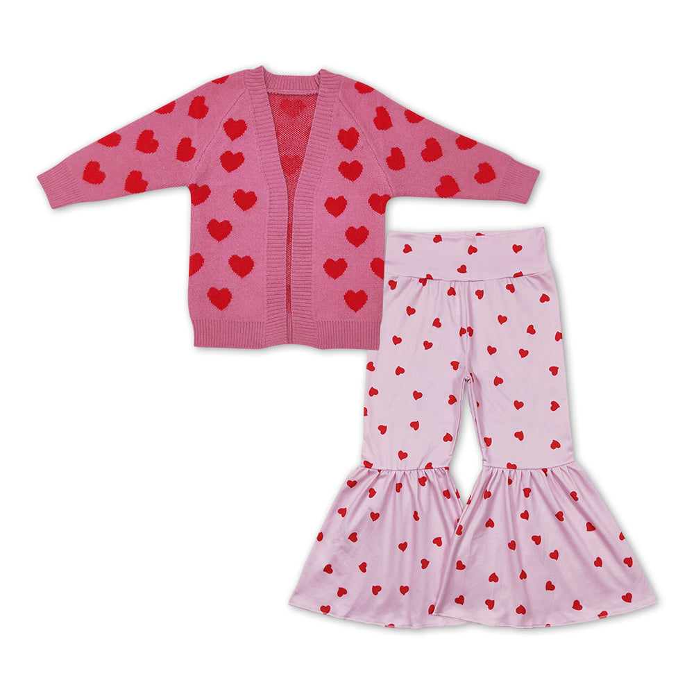 Heart sweater cardigan pants girls valentines outfits