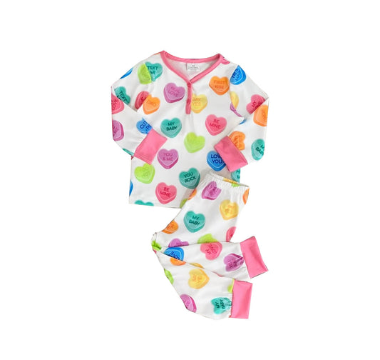 Long sleeves colorful heart girls valentines pajamas