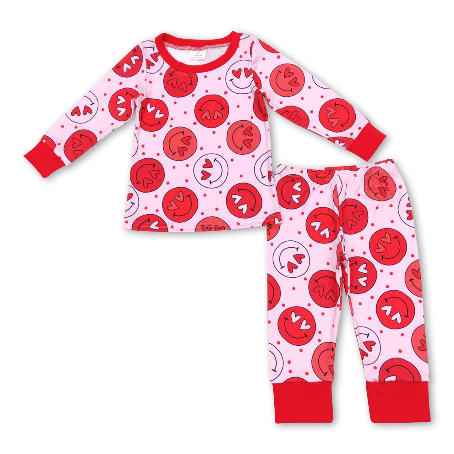 Heart smile long sleeves kids girls valentine's pajamas