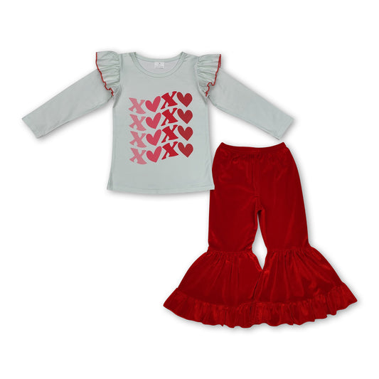 Heart top red bell bottom pants girls valentine's clothes