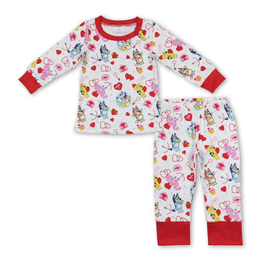 Red heart dog arrow kids girls valentine's pajamas