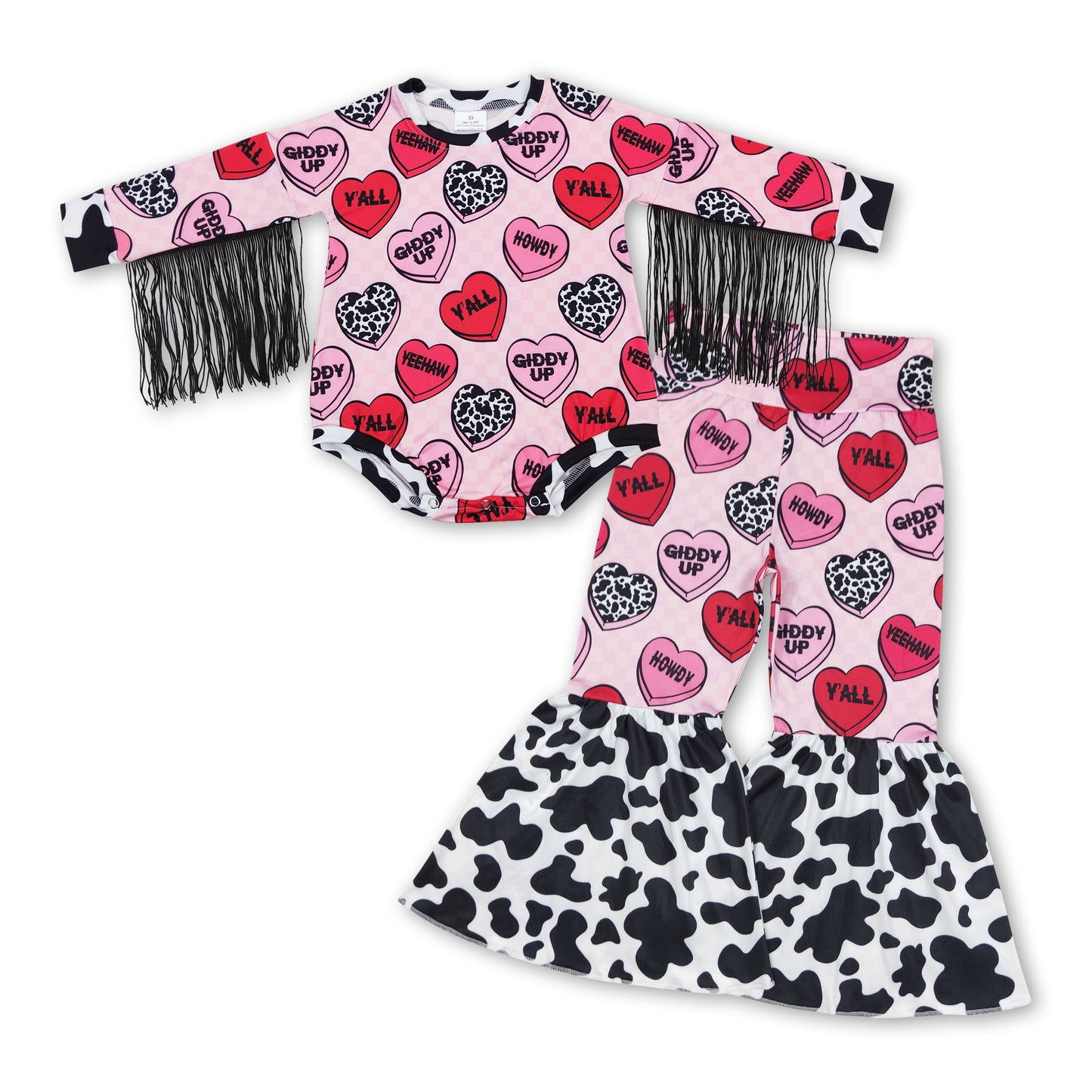 Howdy cow heart tassels romper pants girls outfits