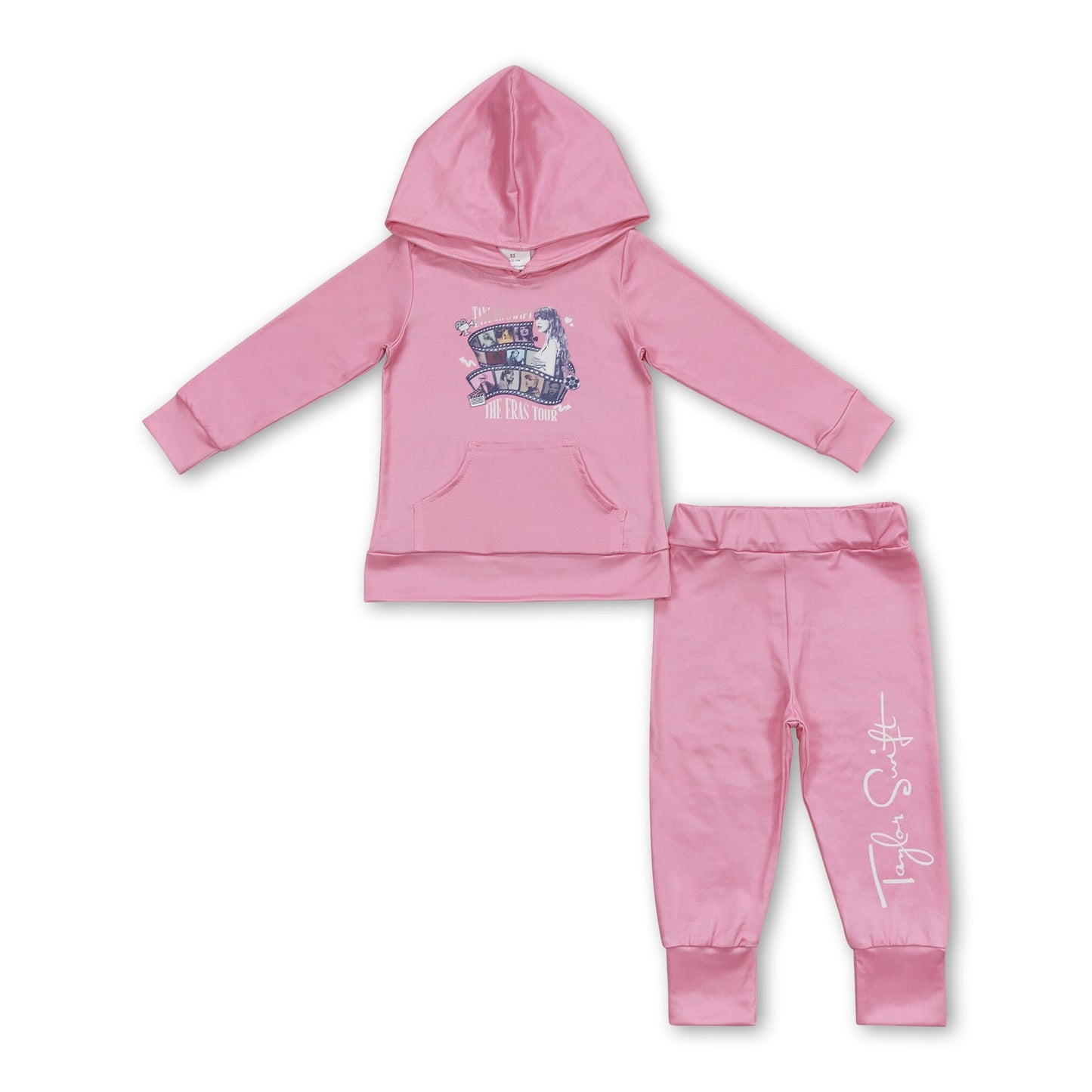 Pink pocket hoodie pants singer girls clothing set