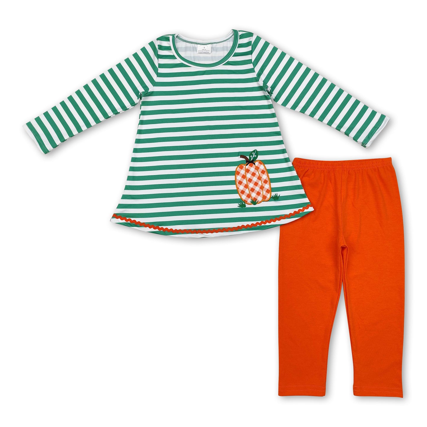 Green stripe pumpkin tunic leggings girls fall clothing