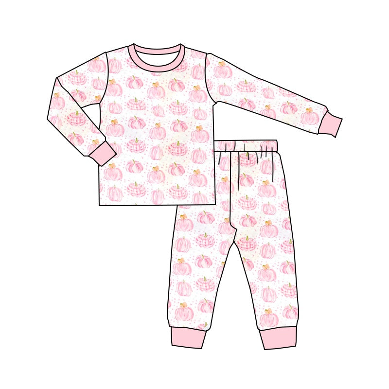 Pink pumpkin long sleeves girls fall pajamas