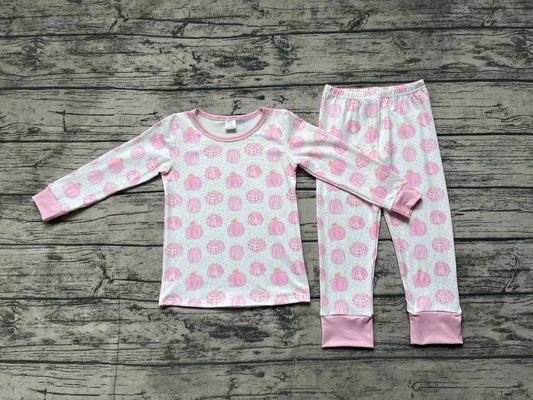 Pink pumpkin long sleeves girls fall pajamas