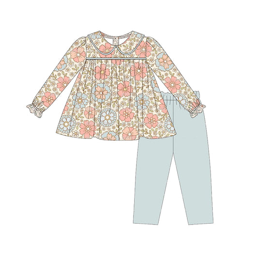 Floral tunic light blue leggings girls fall clothing