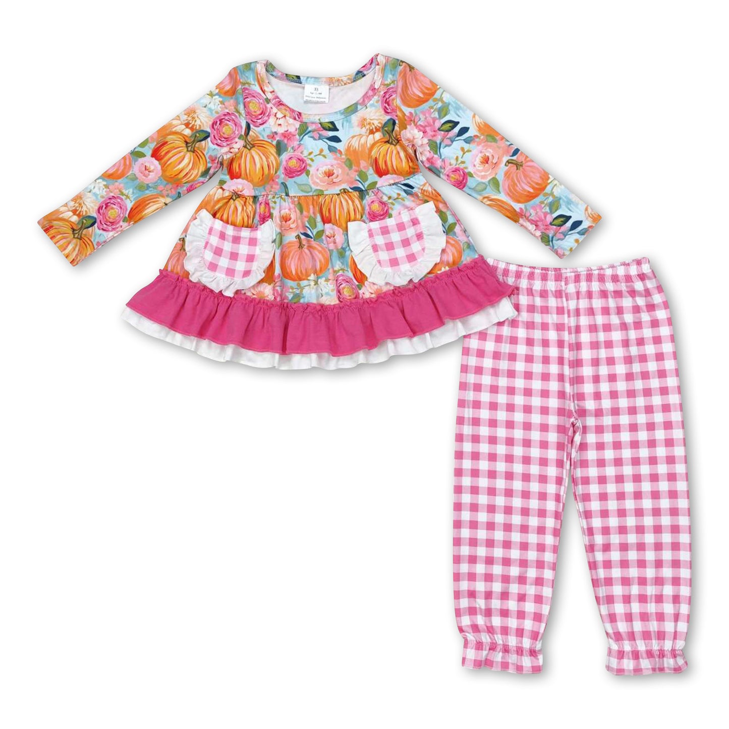 Pumpkin pocket tunic pink plaid pants girls fall clothes