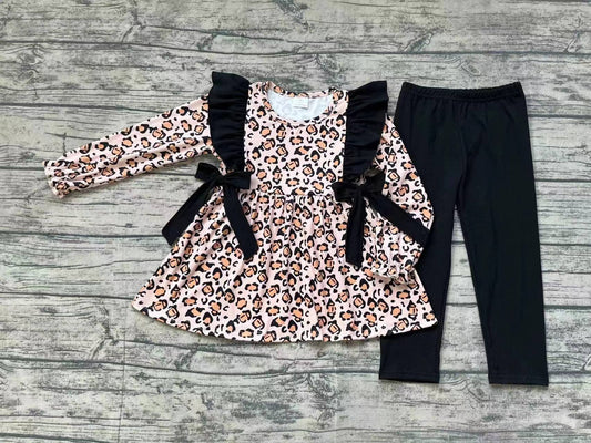 Leopard long sleeves tunic leggings girls clothing set