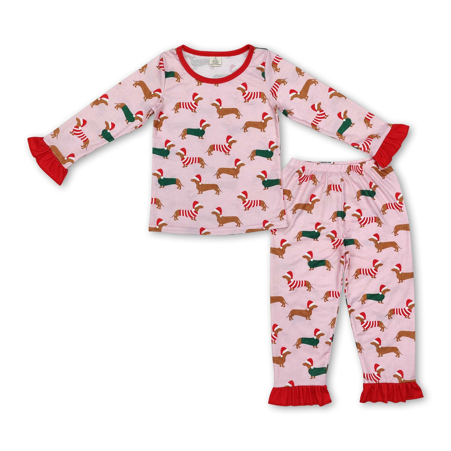 Long sleeves Christmas hat dog kids girls pajamas