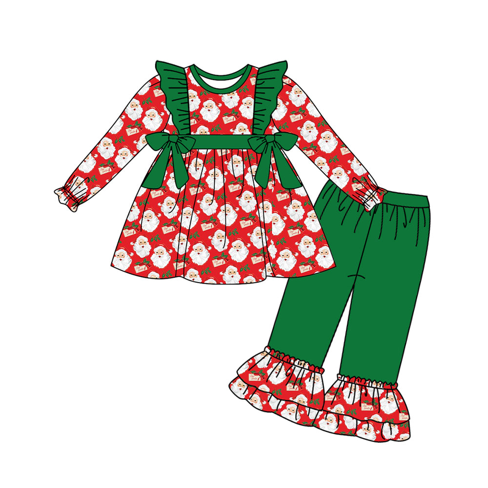 Santa tunic ruffle pants kids girls Christmas outfits