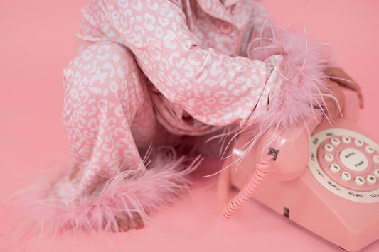 Pink leopard fur ruffle kids girls button down pajamas